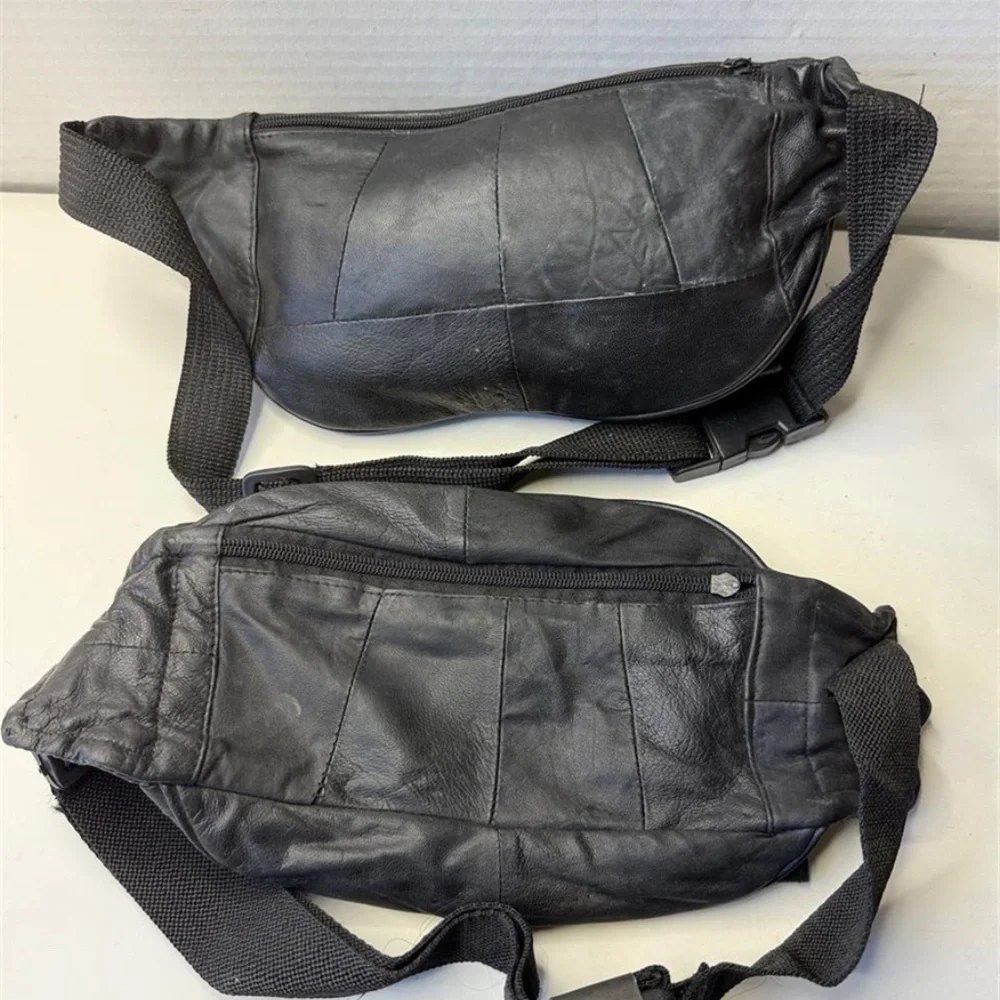 Set of 2 Fanny Packs one L & 1 Med in Black Men Women Accessories Sports Biking